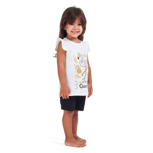 Girls summer pajama set Flamingo t-shirt + Black shorts